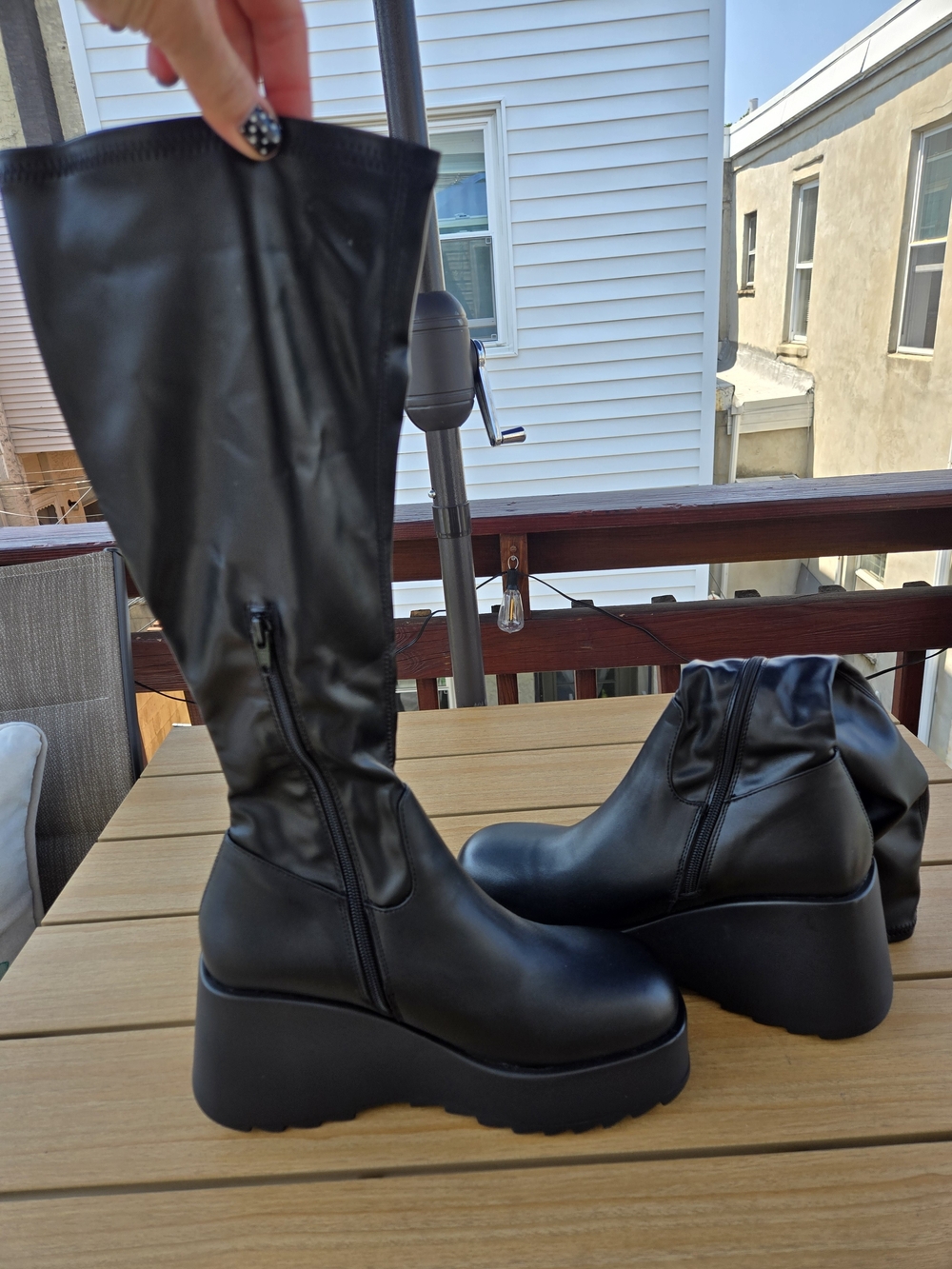 Brand New Steve Madden Black Platform Knee-High Wedge Boots - 10